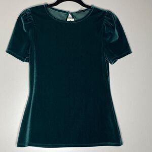 New Express Velvet Puff Sleeve Key Hole Top Women's Size Small